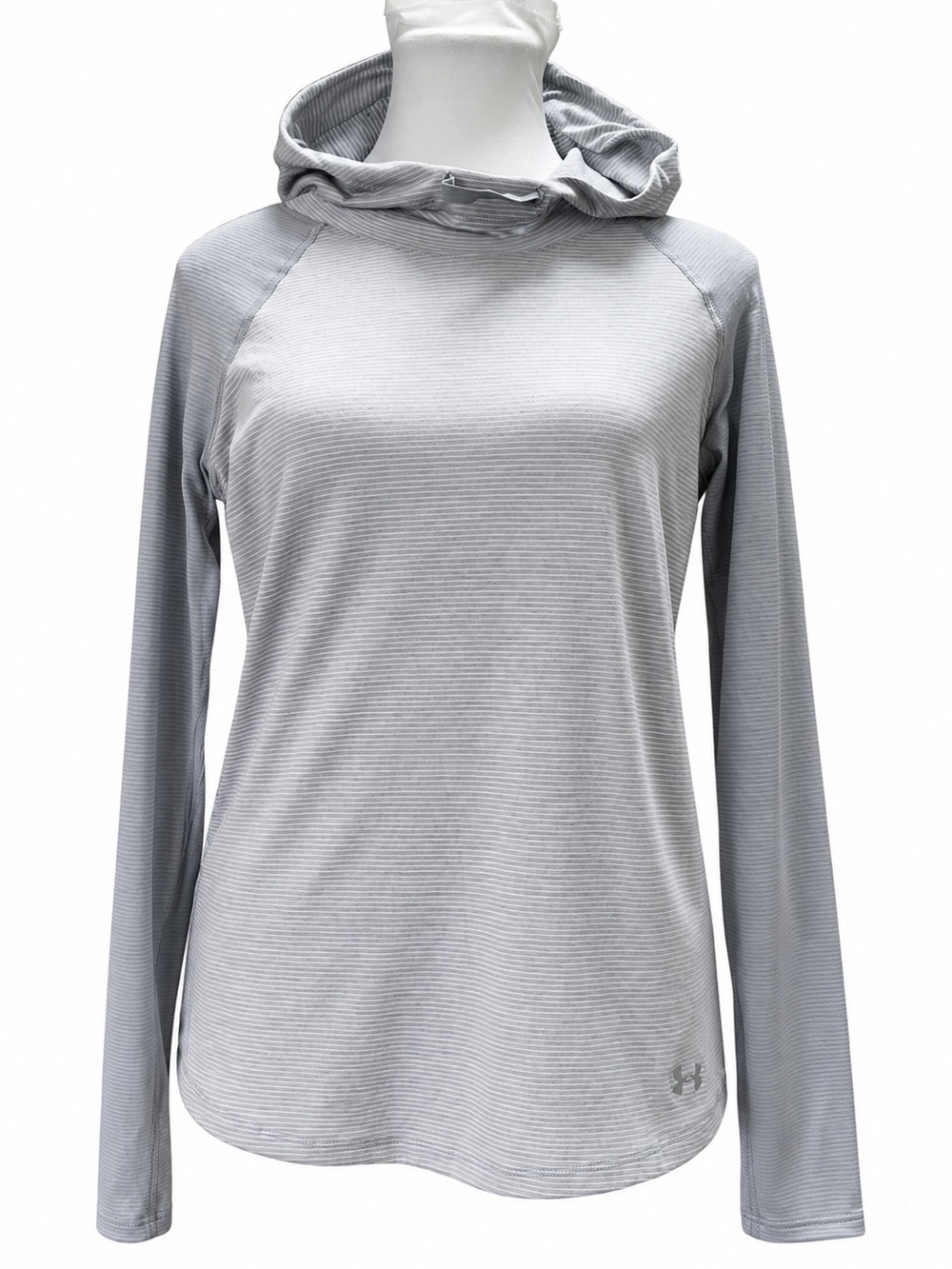 Under Armour HeatGear Performance Run Hooded Pullover Thumbhole Top Gray Small